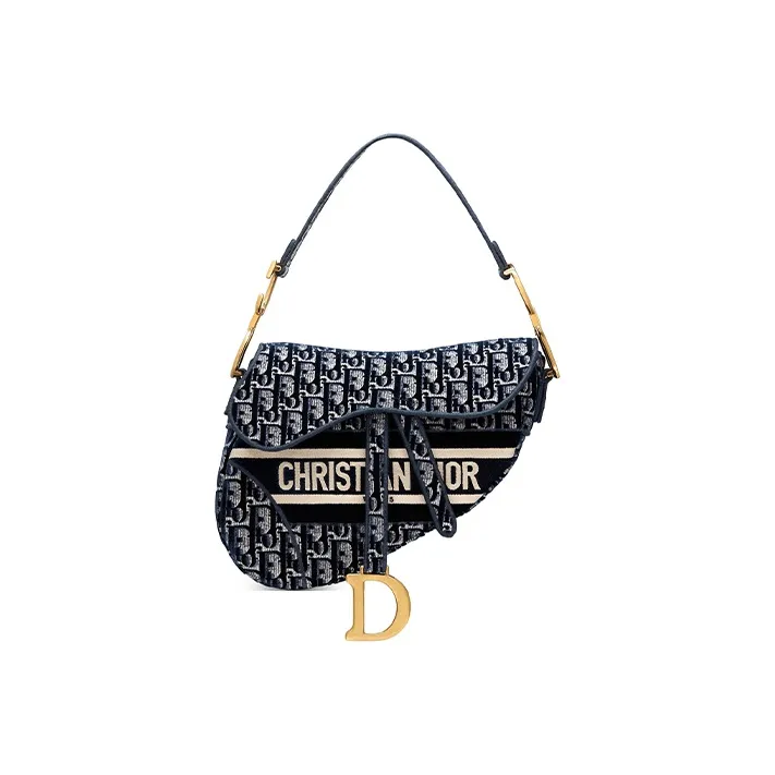 DIOR Saddle Velvet Saddle Bag Handbag Shoulder Bag Regular Women's Blue-0