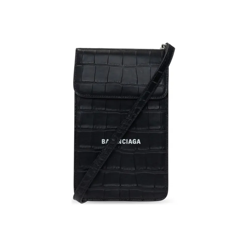 Balenciaga Cash Leather Card Holder Crossbody Bag With Cell Phone Pouch Regular Men's Black-0