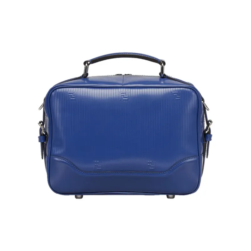 FENDI Embossed Calfskin Messenger Bag Handbag Shoulder Bag Crossbody Bag Men's Blue-2