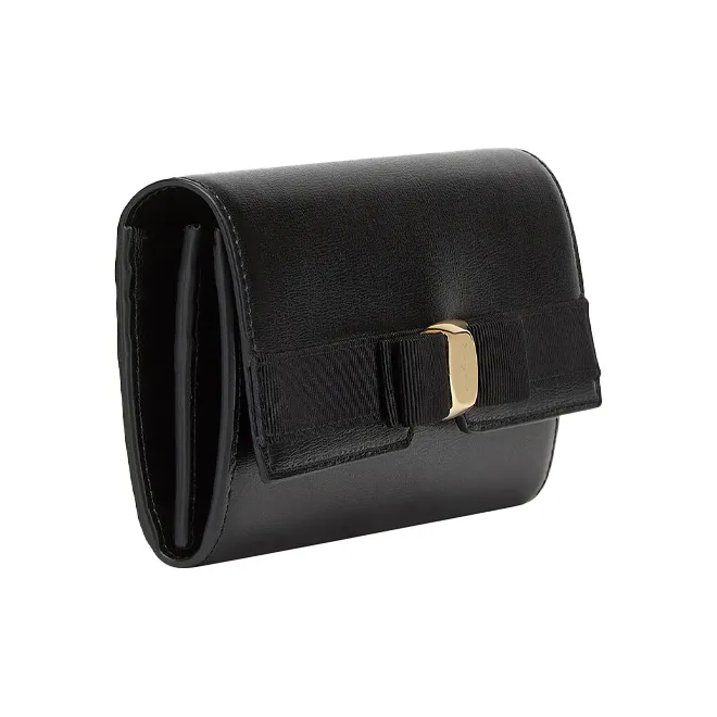 FERRAGAMO Cow Leather Wallet Women's Black-1
