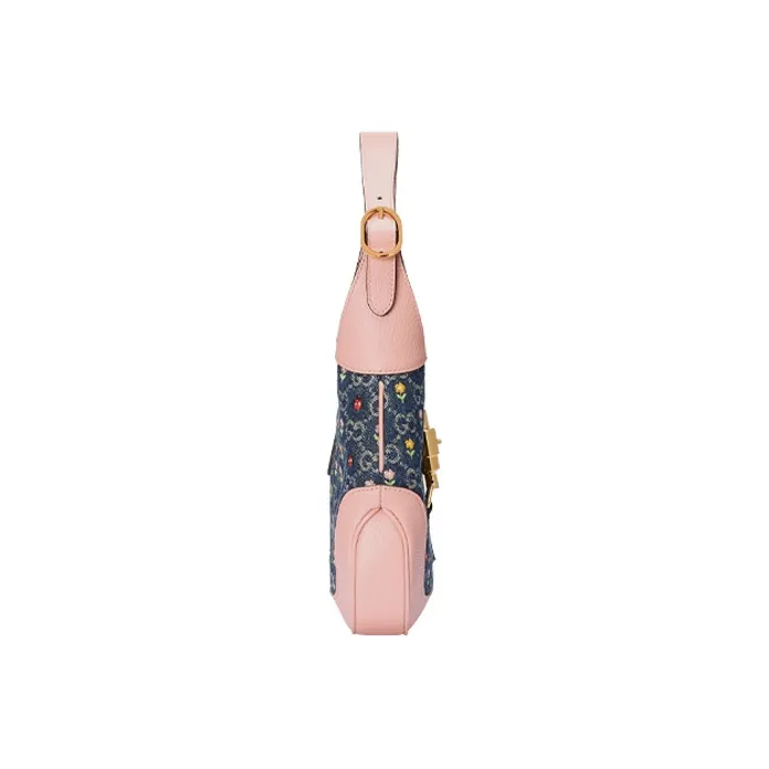 GUCCI Jackie 1961 Canvas With Leather Trim Crescent Shoulder Bag Shoulder Bag Trumpets Women's Pink Blue Multicolor-3