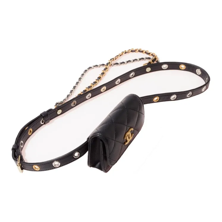 CHANEL 22c Early Spring Sheepskin Sling Bag, One Shoulder, Crossbody, Fanny Pack Women's Black-2