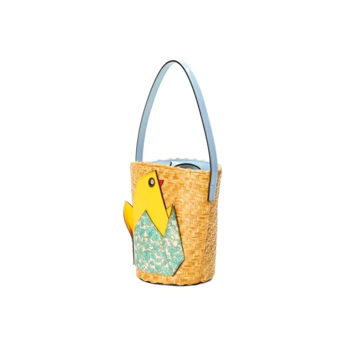 GUCCI Straw Woven Material With Leather Bucket Bag Handbag Kids' Bag Kids' Yellow/Multicolor-1