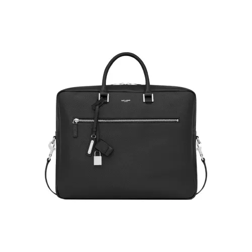 SAINT LAURENT Men’s YSL Sac De Jour Logo Leather Handbag Large Black