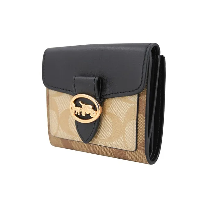 COACH Georgie Monogram Canvas With Leather Clutches Wallets Small Size Women's Black & Brown-1