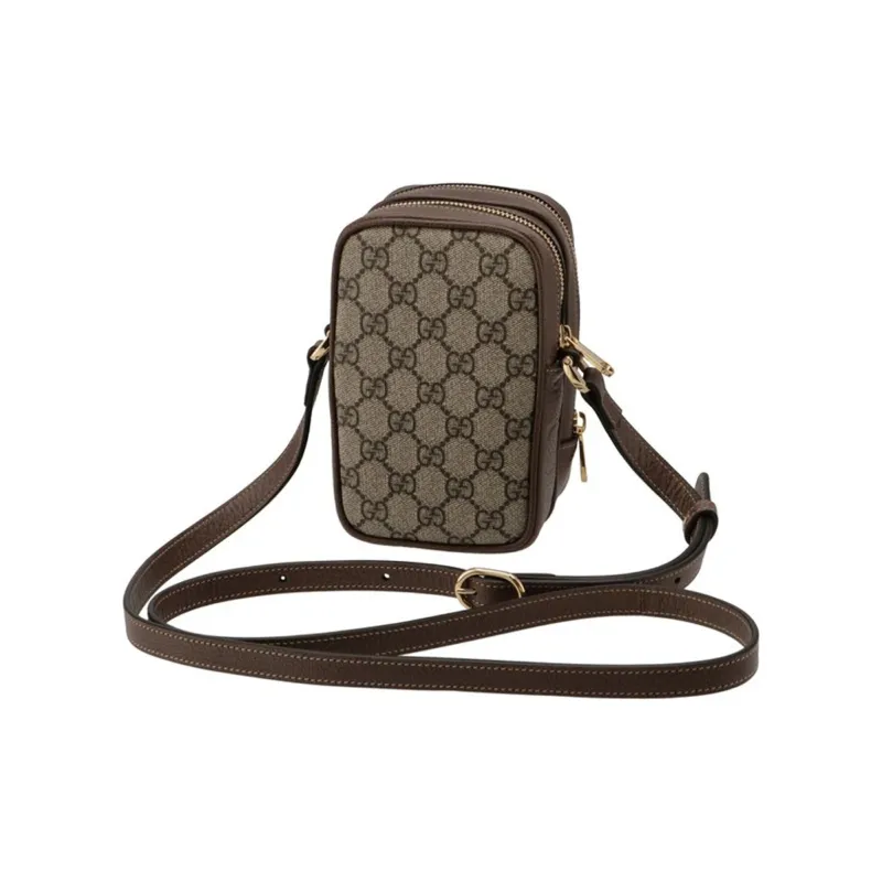 GUCCI Ophidia Canvas With Leather Shoulder Bag Unisex Ebony/Brown-2