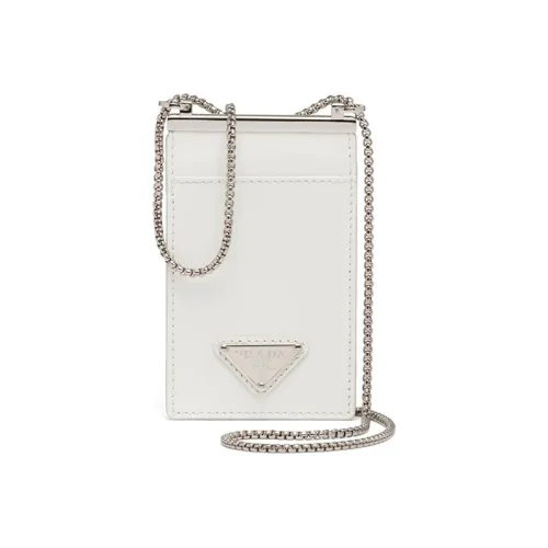 PRADA Leather Square Card Holder Crossbody Bag Mini Women's White