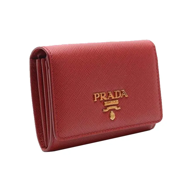 PRADA Cow Leather Card Holder Wallet Women's Red-1