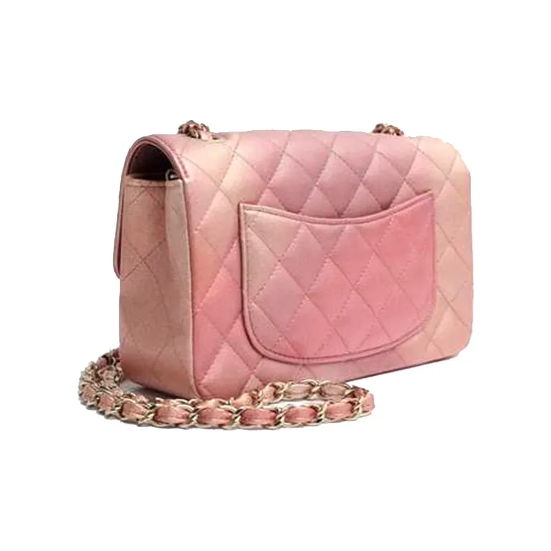 CHANEL Classic Flap CF Litchi Cow Leather Crossbody Bags Shoulder Bags Women's Dazzling Metal Pink-3