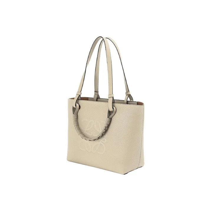 LOEWE Grained Calfskin Tote Bag Shopping Bag One Shoulder Handbag Small Size Women's Light Oat-1