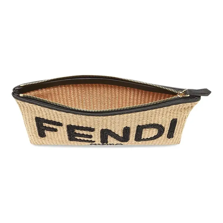 FENDI Fabric Clutch Medium Size Women's Beige/Black-4