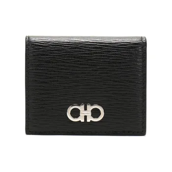 FERRAGAMO Cow Leather Coin Purse Coin Wallet Unisex Black