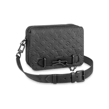 LOUIS VUITTON Steamer Leather Messenger Bag Shoulder Bag Men's Black