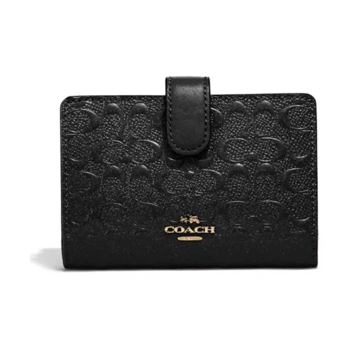 COACH Corner Zip Classic Logo Leather Medium Size Corner Zip Scott Holder Wallet Men's Black