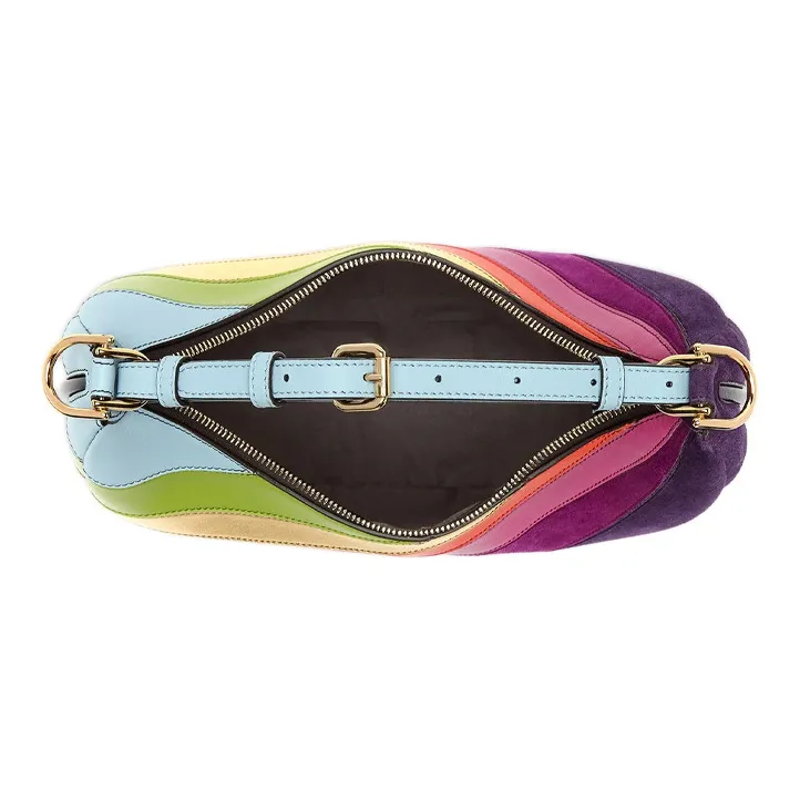 FENDI Patchwork Leather Crescent Bag, Shoulder Bag, Handbag Women's Fuchsia Multicolor-4