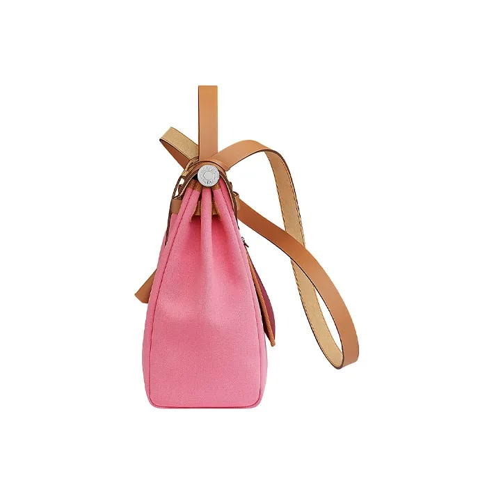 HERMES Herbag Zip Reversible Canvas Cow Leather Handbag Shoulder Bag Crossbody Bag Women's AJ Pink-1