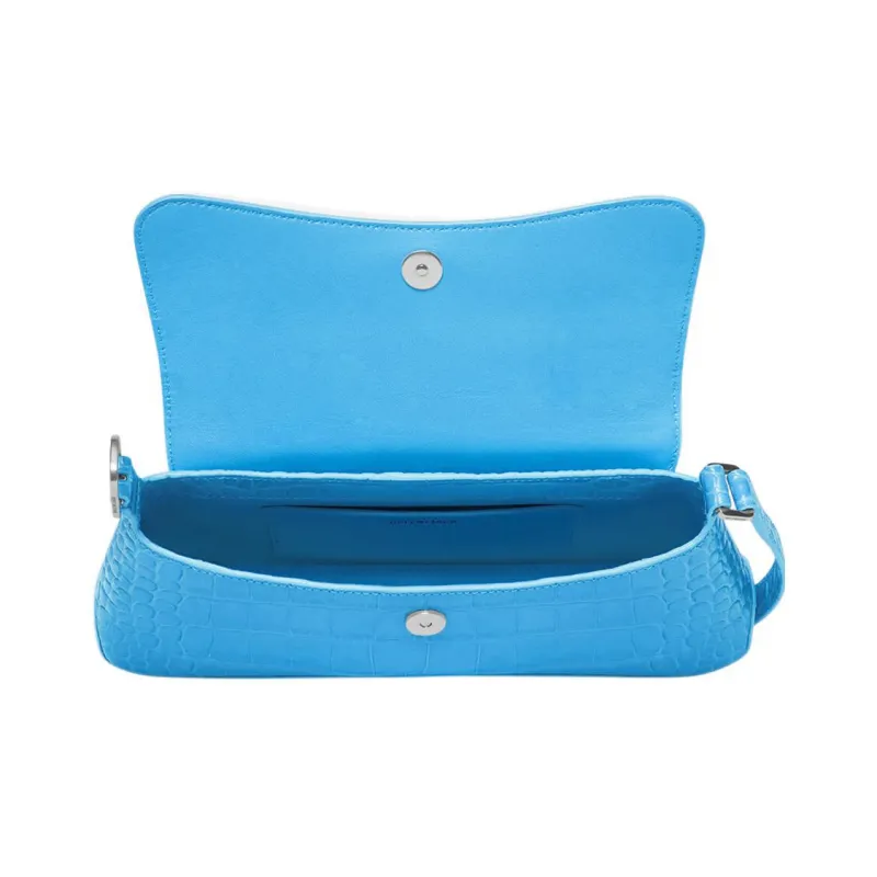 Balenciaga Crocodile Pattern Embossed Cow Leather Handbag, Shoulder Bag, Crossbody Bag Small Size Women's Blue-3