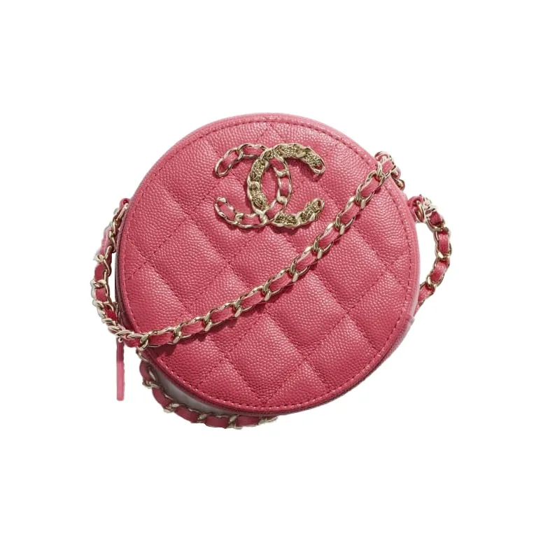 CHANEL 19Bag Grain Caviar Calfskin Round Bag, Small Round Bag, Crossbody Bag, Shoulder Bag Trumpets Women's Pink-0