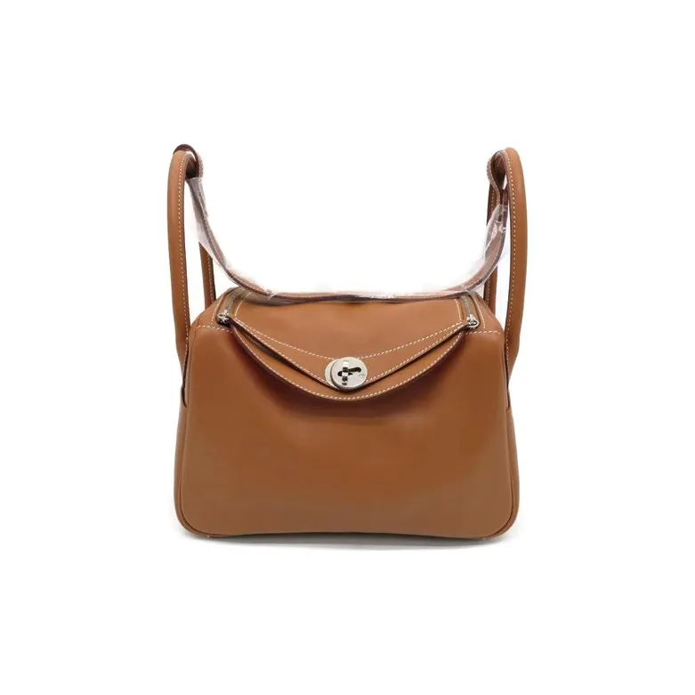 HERMES Lindy Swift Leather One Shoulder Handbags Women's Gold Brown-0