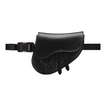 DIOR Black Canvas Smooth Cow Leather Saddle Bag Fanny Pack Portable Crossbody Bag Shoulder Bag Mini Men's Black