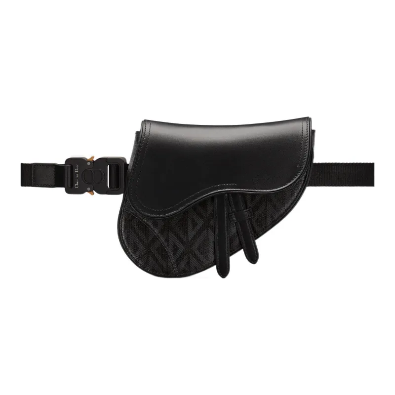 DIOR Black Canvas Smooth Cow Leather Saddle Bag Fanny Pack Portable Crossbody Bag Shoulder Bag Mini Men's Black-0