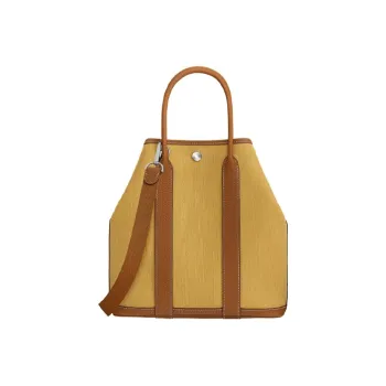 HERMES Garden Party Canvas With Negonda Cow Leather Garden Bag Shoulder Bag Crossbody Bag Handbag Unisex Yellow & Brown