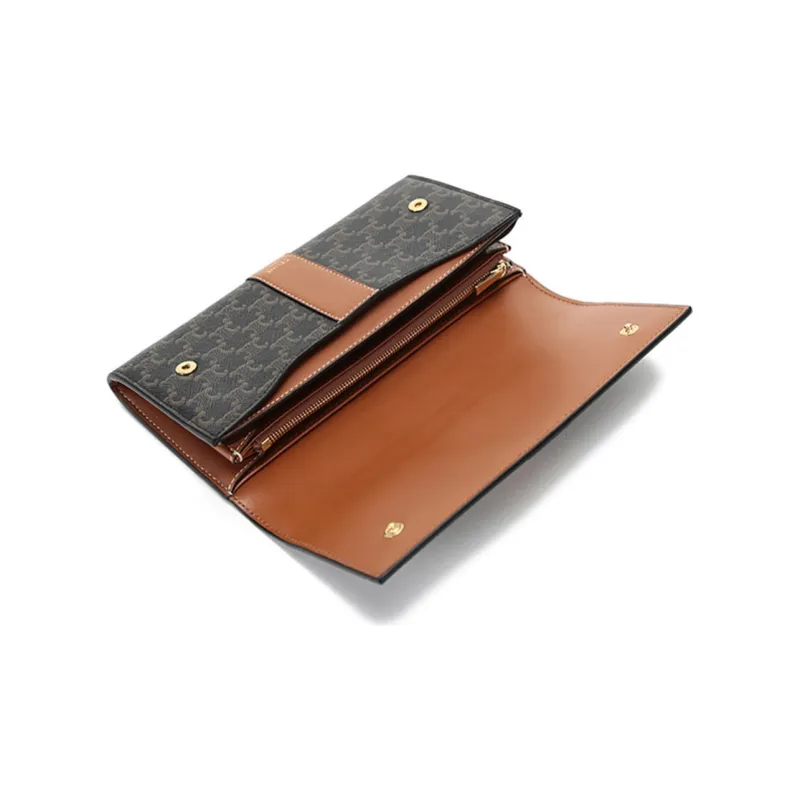 CELINE Leather Wallet Women's Charcoal Black Brown Tawny-5