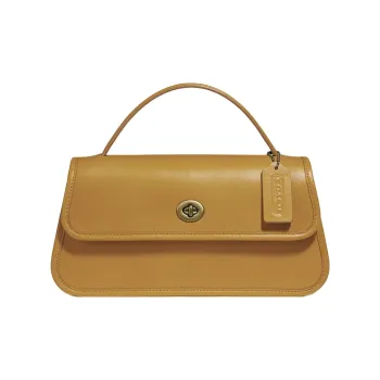 COACH Turnlock Leather Portable One Shoulder Crossbody Clutch Large Size Women's Yellow