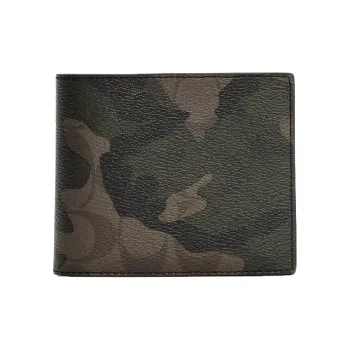 COACH 3 IN 1 Wallet Canvas With Leather Wallet Unisex Dark Green