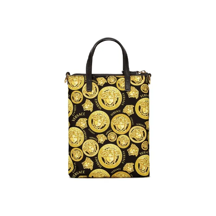 VERSACE Textile Cow Leather Tote Bag Shopping Bag Shoulder Bag Crossbody Bag Mini Unisex Gold-2
