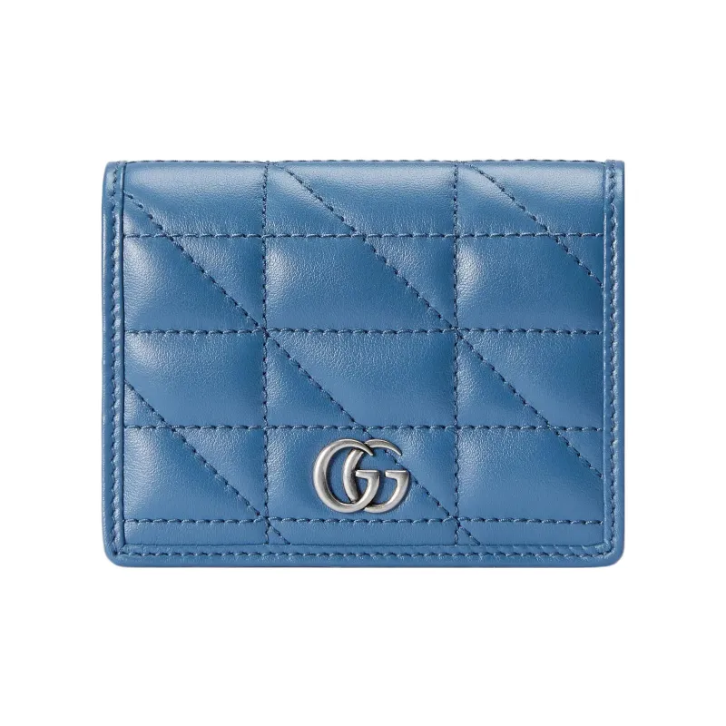GUCCI GG Marmont Quilting Leather Coin Purses Card Holders Women's Blue-0