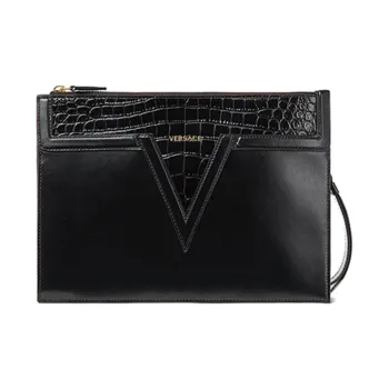 VERSACE Leather Clutch Regular Men's Black