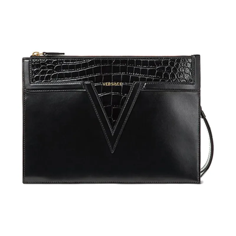 VERSACE Leather Clutch Regular Men's Black-0