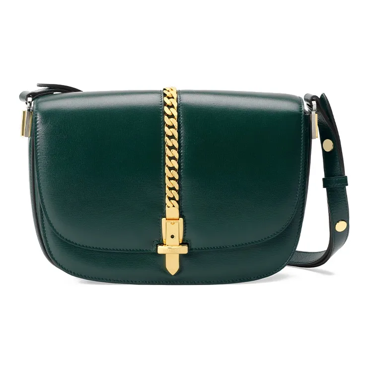 GUCCI Sylvie 1969 Leather Crossbody Bag, Shoulder Bag Small Size Women's Green-0