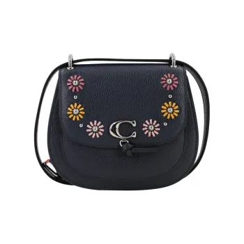 COACH Leather Saddle Bag Crossbody Shoulder Bag Women's Dark Blue