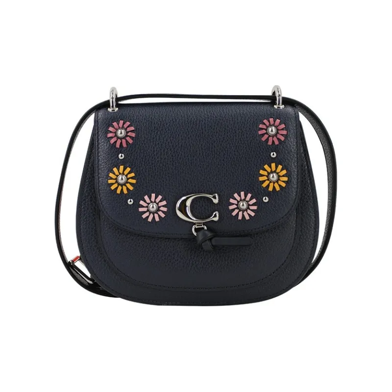 COACH Leather Saddle Bag Crossbody Shoulder Bag Women's Dark Blue-0