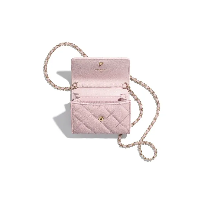 CHANEL Calfskin & Metal Crossbody Bag, Shoulder Bag, Coin Purse, Wallet Women's Light Pink-3