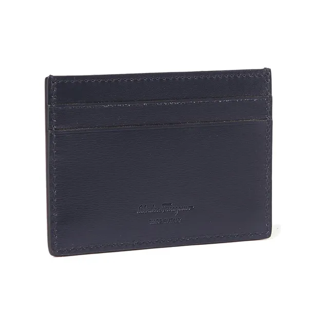 FERRAGAMO Leather Card Holder Men's Marine Blue-3