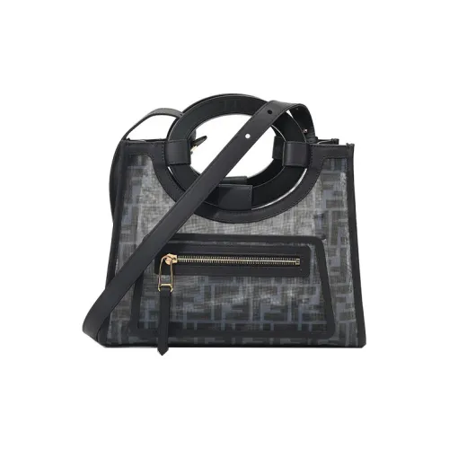 FENDI Gauze With Leather Crossbody Handbag Shoulder Bag Small Size Women's Blue Black