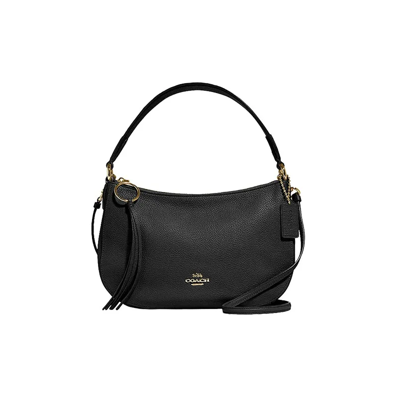 COACH Sutton Leather Shoulder Bag Handbag Shoulder Bag Crossbody Bag Large Size Women's Black-0