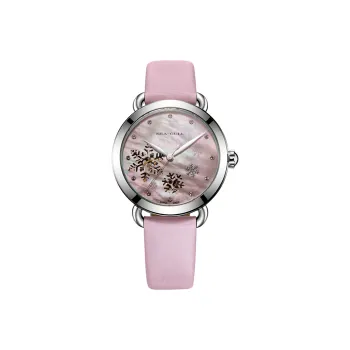 Sea Gull Hollow Series Automatic Mechanical Movement Spun Silk Strap Watch Women's Watch Pink Watch Dial 813.65.6029LK