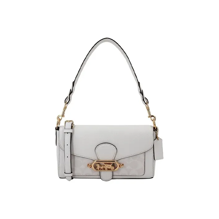 COACH Jade Leather Shoulder Bag, Portable Crossbody Bag Women's White Monogram-0