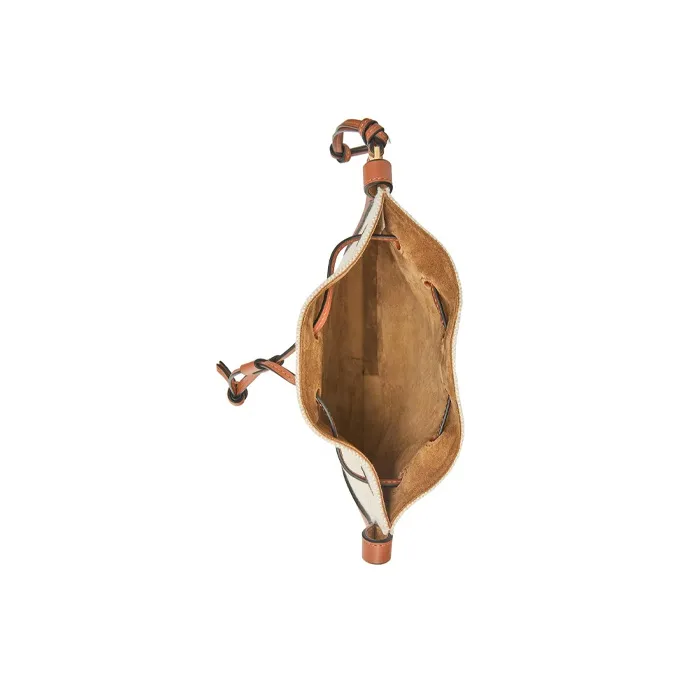 LOEWE Cowhide Patchwork Canvas Frisbee Bag Crossbody Bag Shoulder Bag Small Size Women's Brown-3