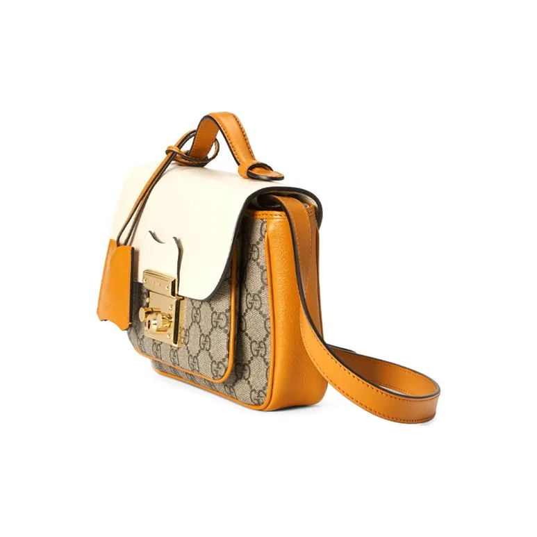 GUCCI Padlock Canvas With Leather Messenger Bag Handbag Shoulder Bag Crossbody Bag Mini Unisex Ebony/Orange/White-1
