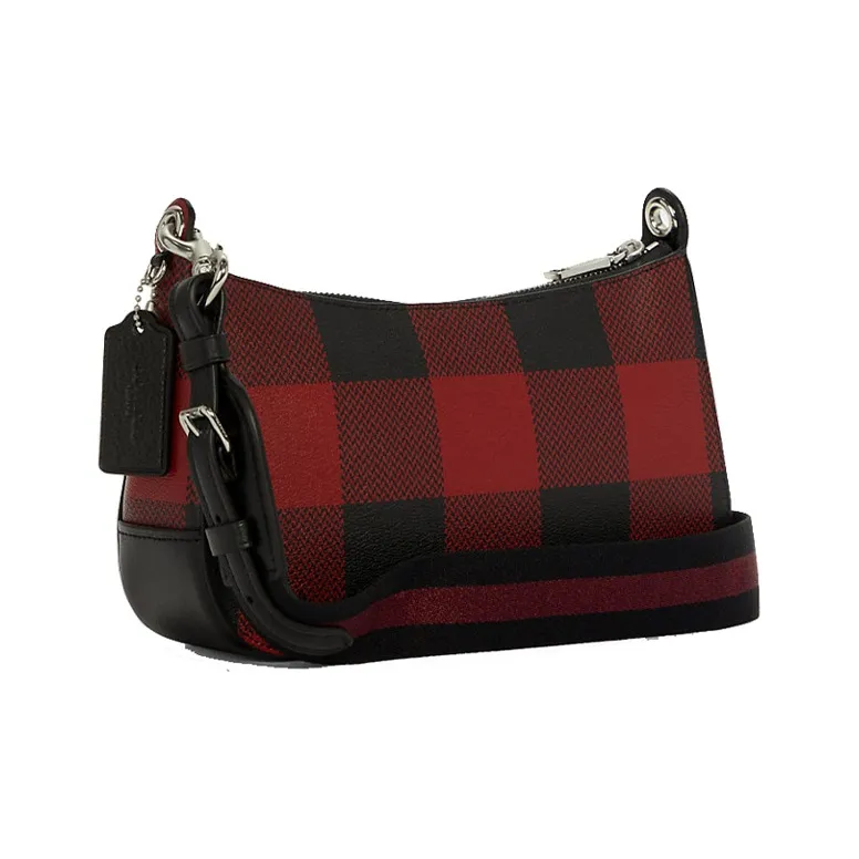 COACH Jes Canvas Leather Bucket Bag, Shoulder Bag, Crossbody Bag Medium Size Women's Black Red-1