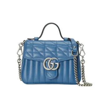 GUCCI Marmont Leather Shoulder Bag Crossbody Bag Handbag Mini Women's Blue