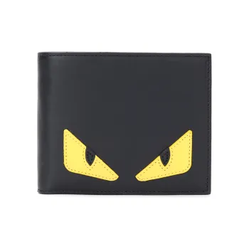 FENDI Calfskin Wallet Men's Black Yellow