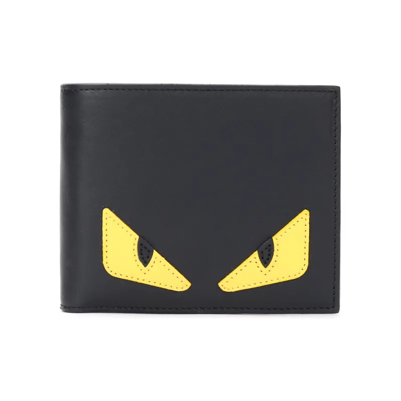 FENDI Calfskin Wallet Men's Black Yellow-0