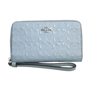 COACH Leather Card Holder, Cell Phone Pouch, Wallet Women's Morandi Color Haze Blue