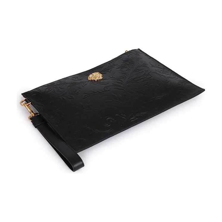 VERSACE Cow Leather Coin Purse Commute Clutch Large Size Men's Black-3
